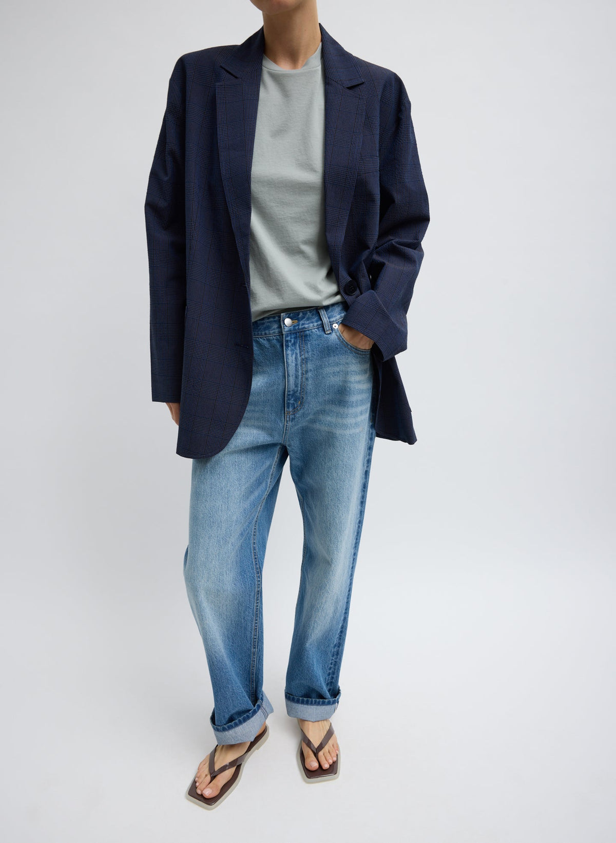 Menswear Crepon Liam Blazer Navy Multi - Tibi