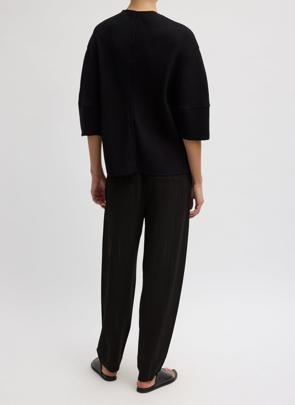 Viscose Plisse Hinged Short Sleeve Top Black - Tibi