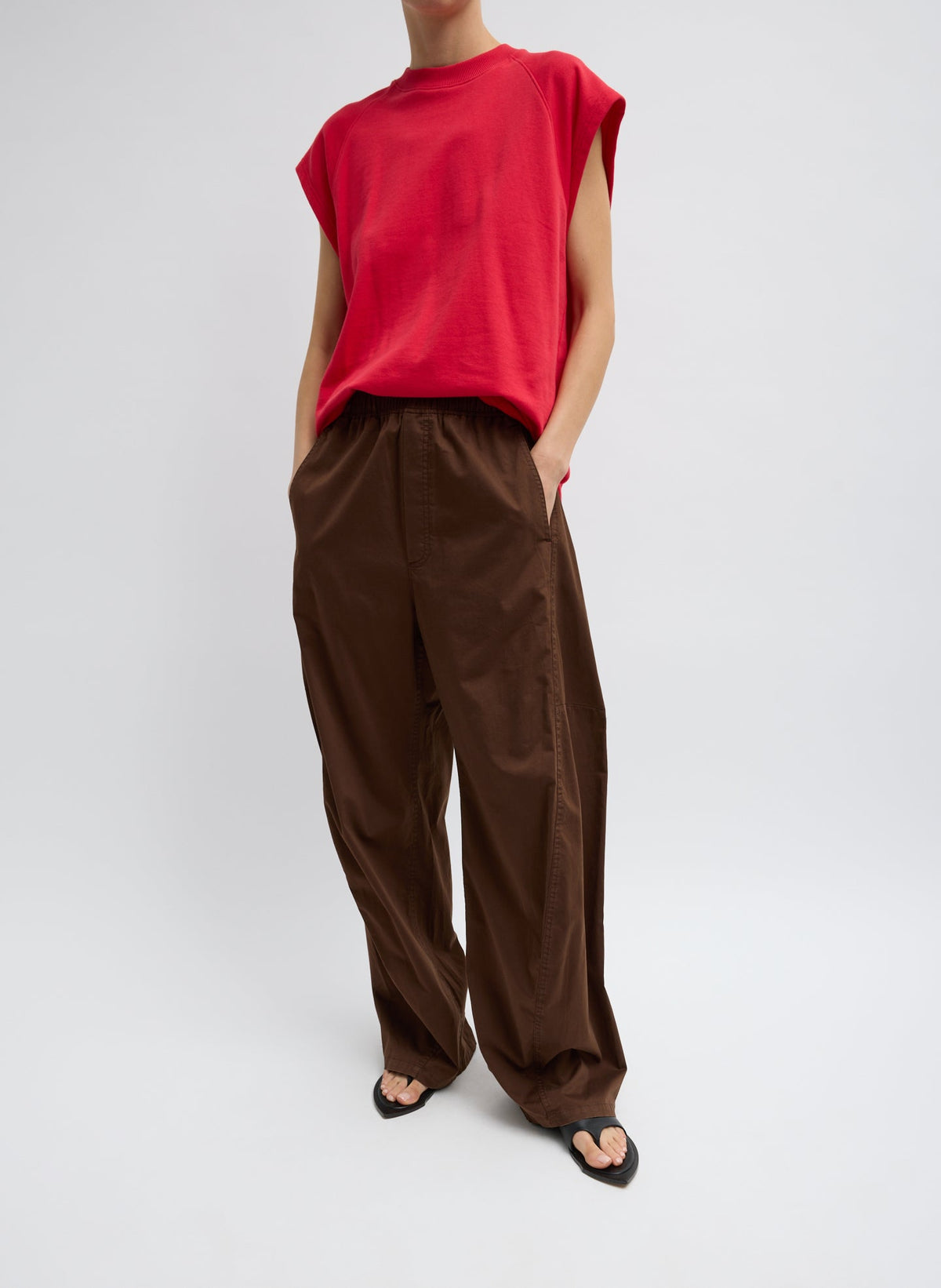 Garment Dyed Silky Cotton Winslow Pull On Pant Brown - Tibi