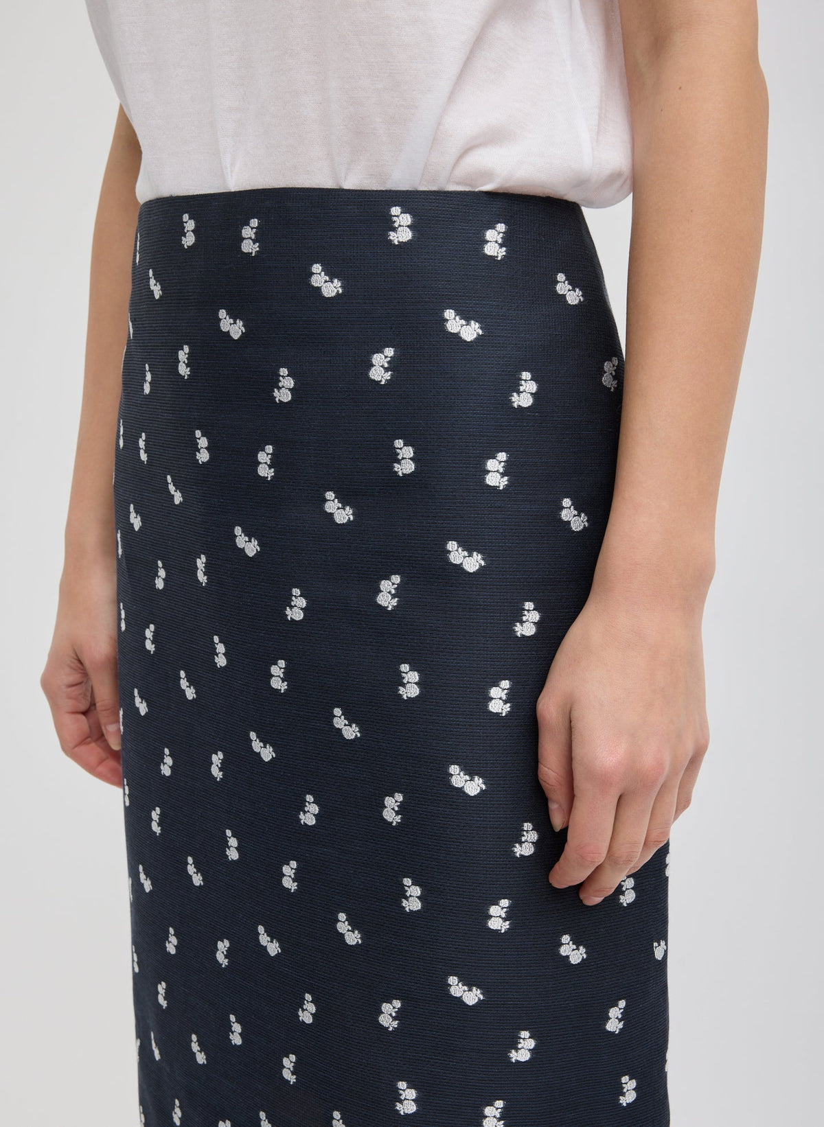Silk Gazar Jacquard Pencil Skirt Navy Multi - Tibi