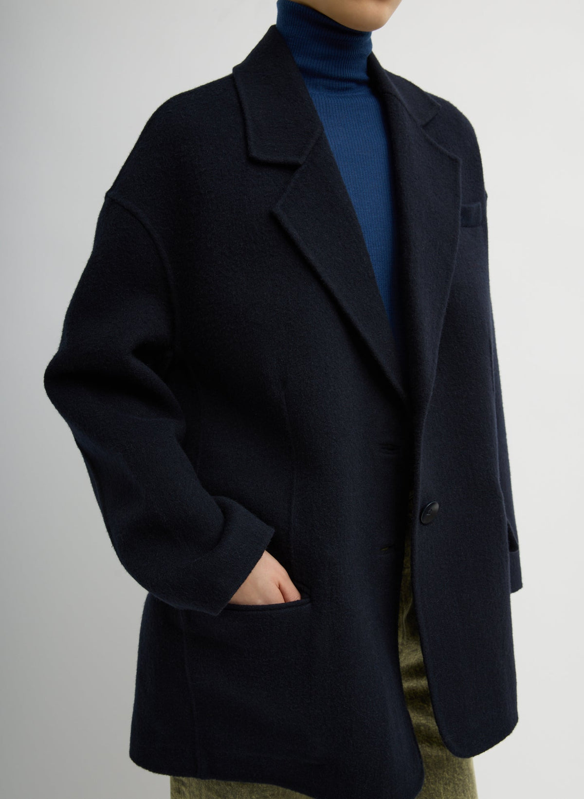 Luxe Double Faced Wool Angora Liam Blazer Navy - Tibi