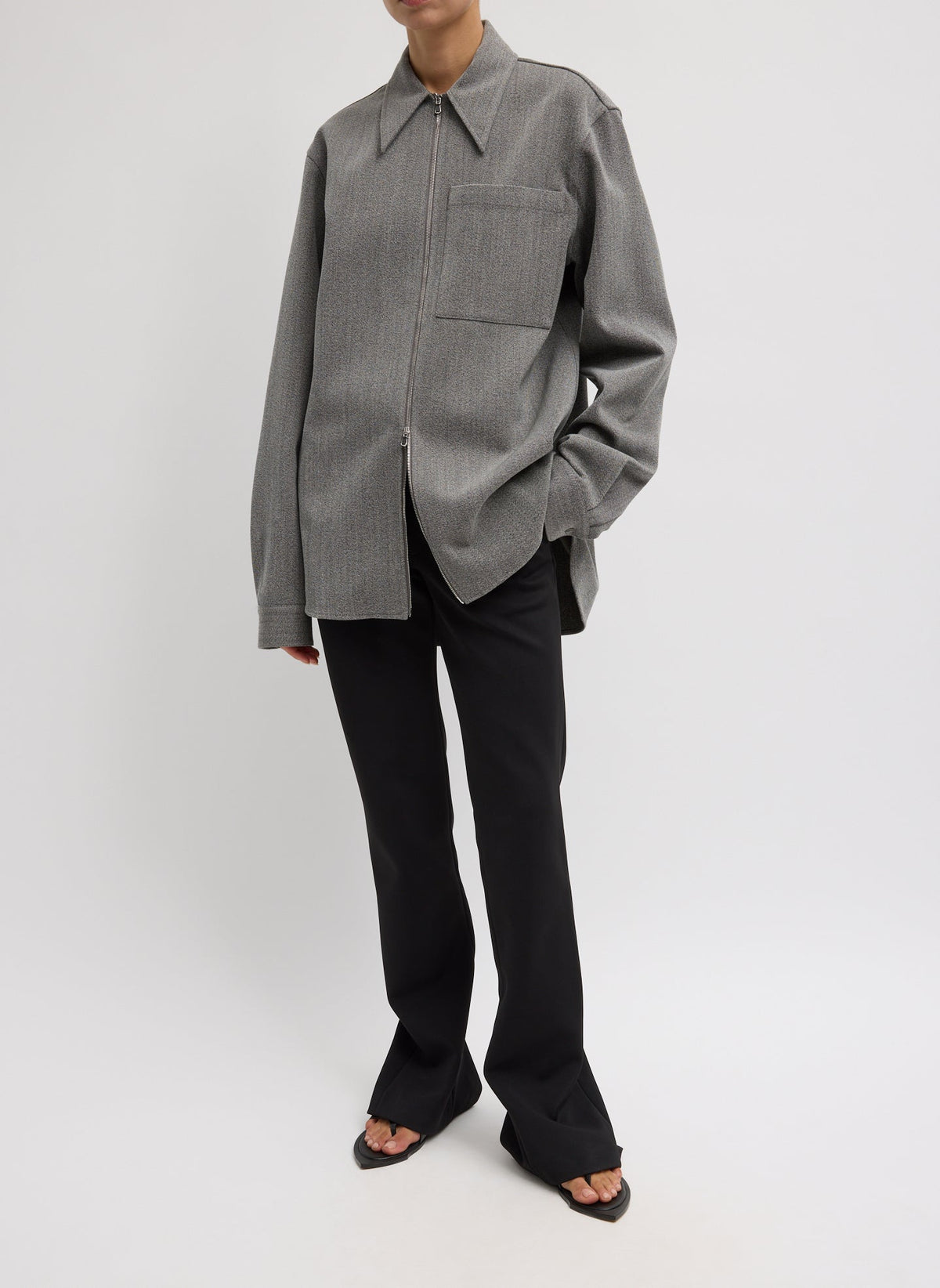 Structured Wool Zipper Jacket Grey Multi - Tibi