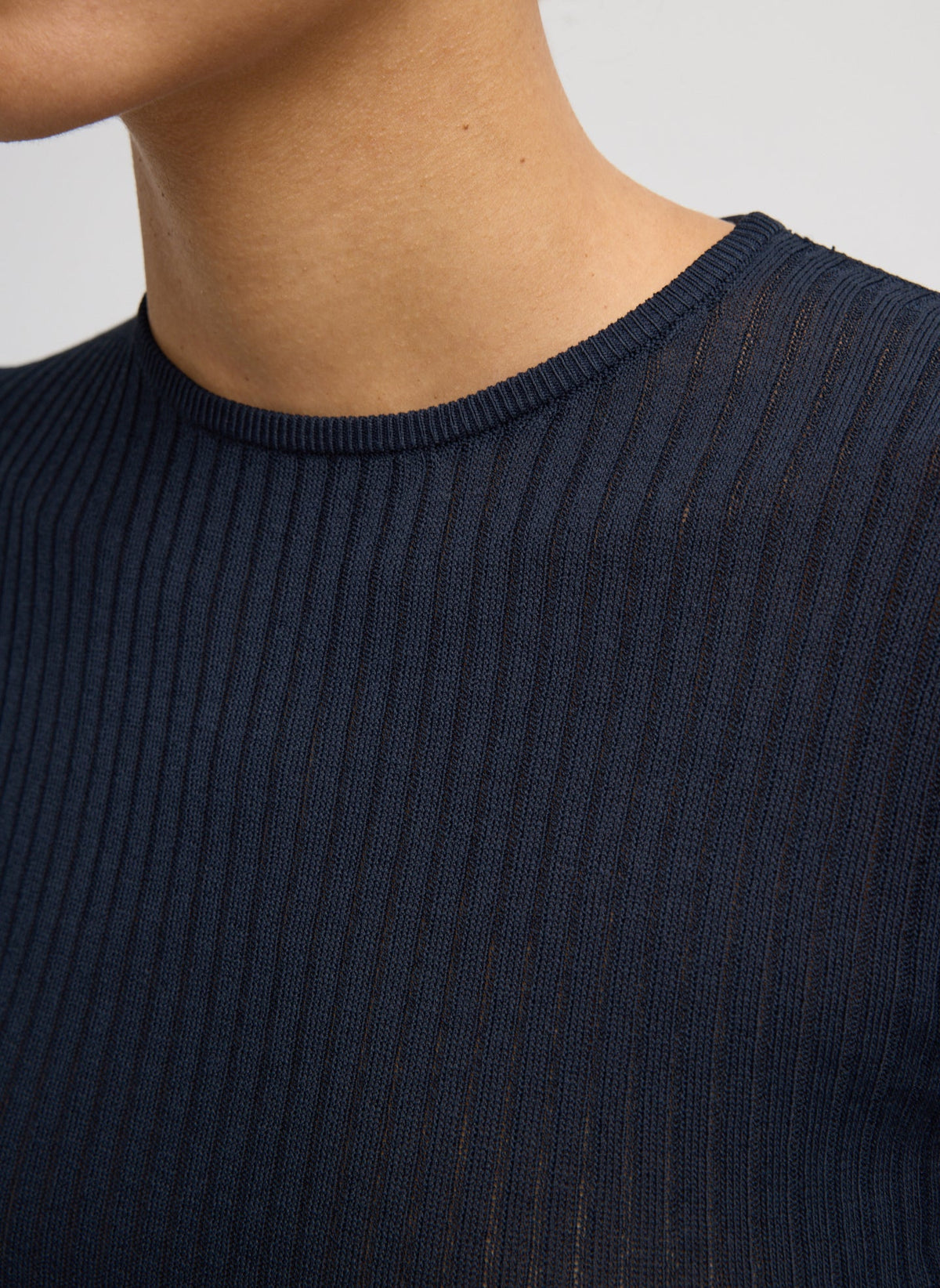Ribbed Sweater Crewneck Pullover Navy - Tibi
