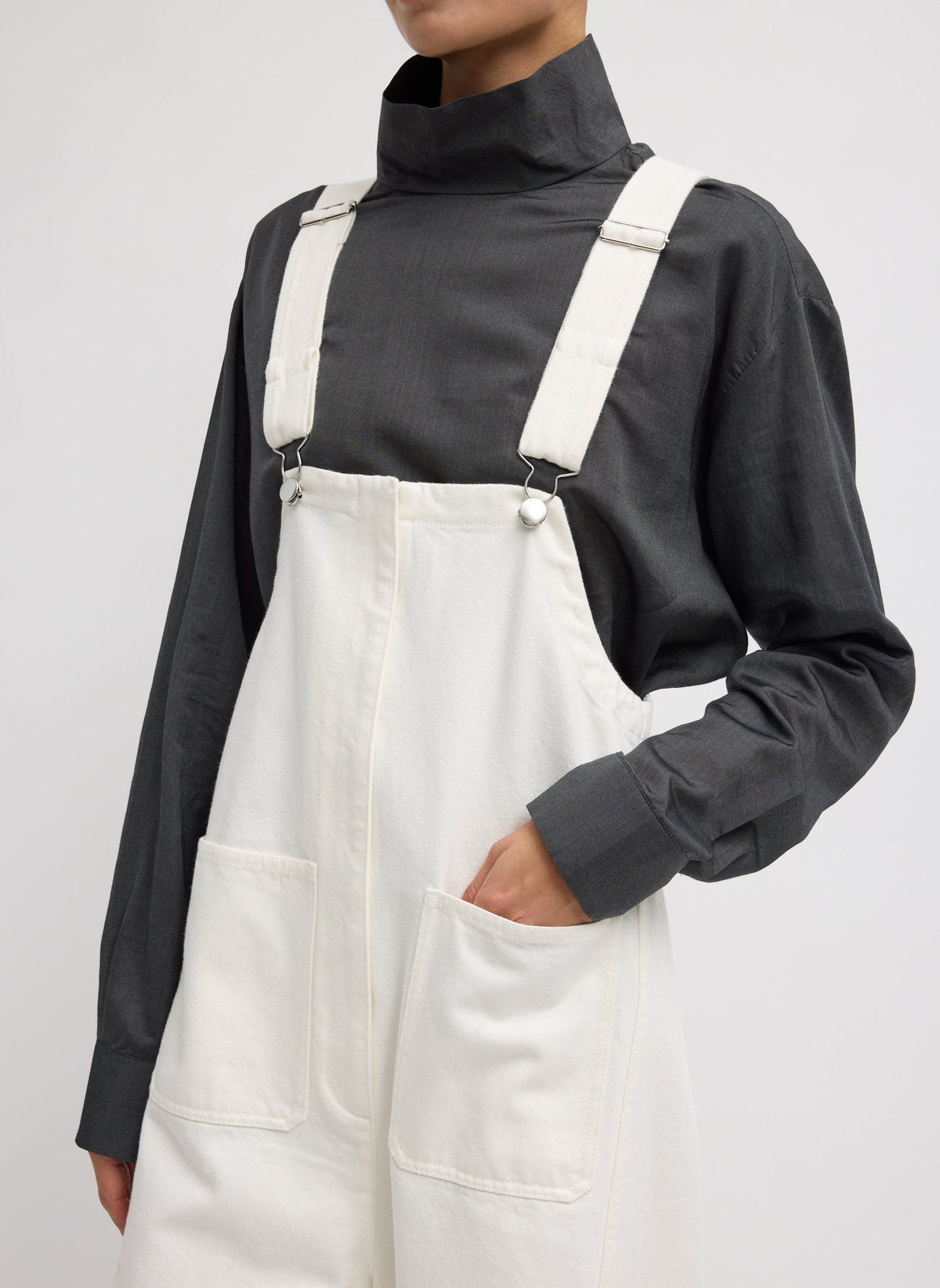 White Denim Jumpsuit White - Tibi