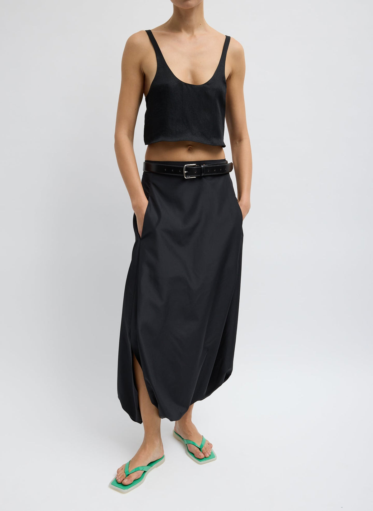 Summer Acetate Crinkle Cropped Tank Black - Tibi