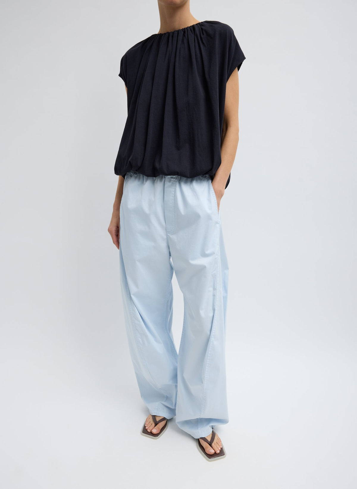 Garment Dyed Silky Cotton Winslow Pull On Pant Pale Blue - Tibi