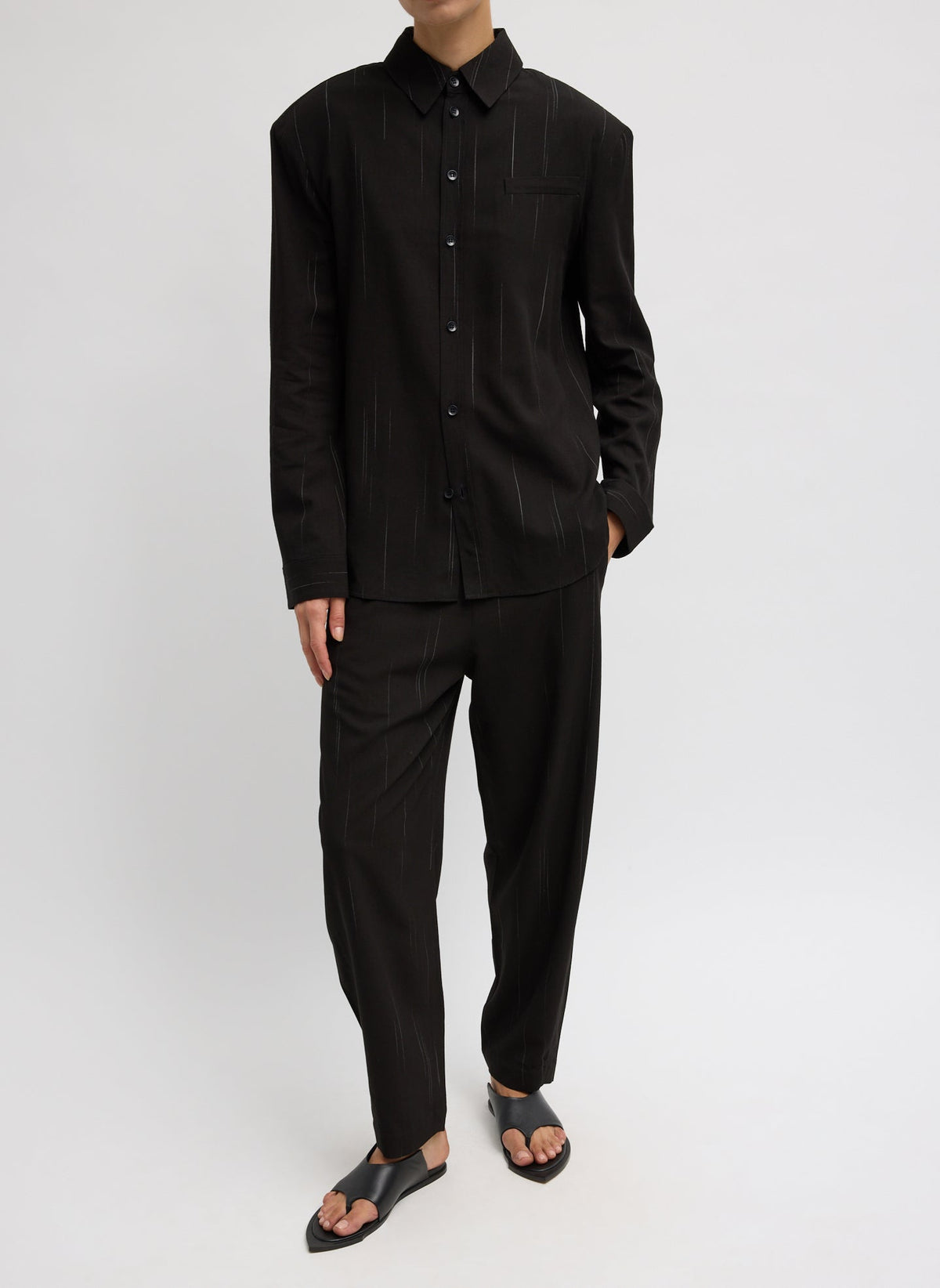 Viscose Suiting Reese Curved Ankle Pant Black Multi - Tibi
