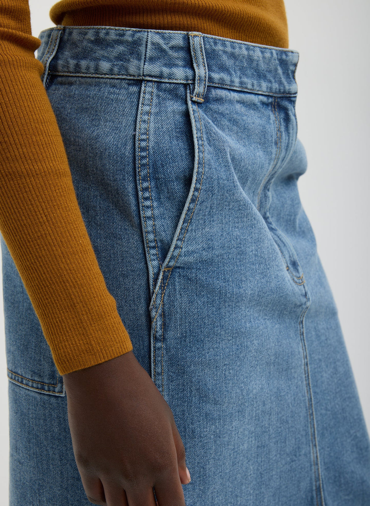 Classic Denim Sculpted Silke Skirt Classic Blue - Tibi