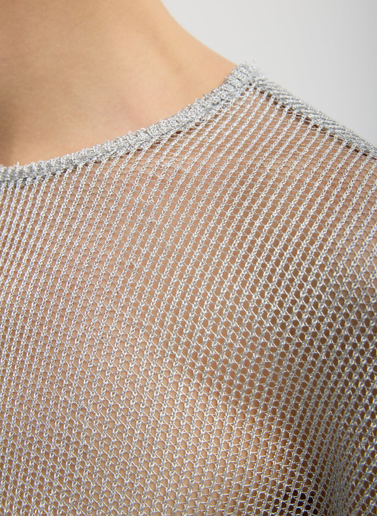 Viscose Metallic Mesh Easy T-Shirt Silver - Tibi