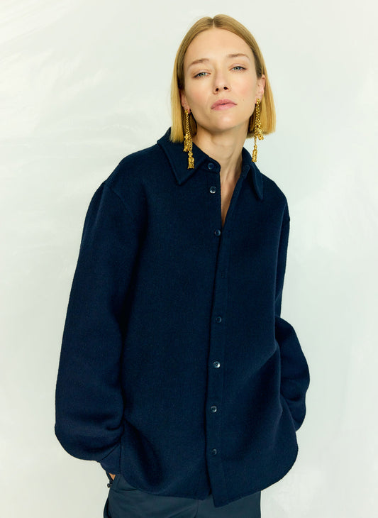 Luxe Double Faced Wool Angora Easy Shirt Navy - Tibi