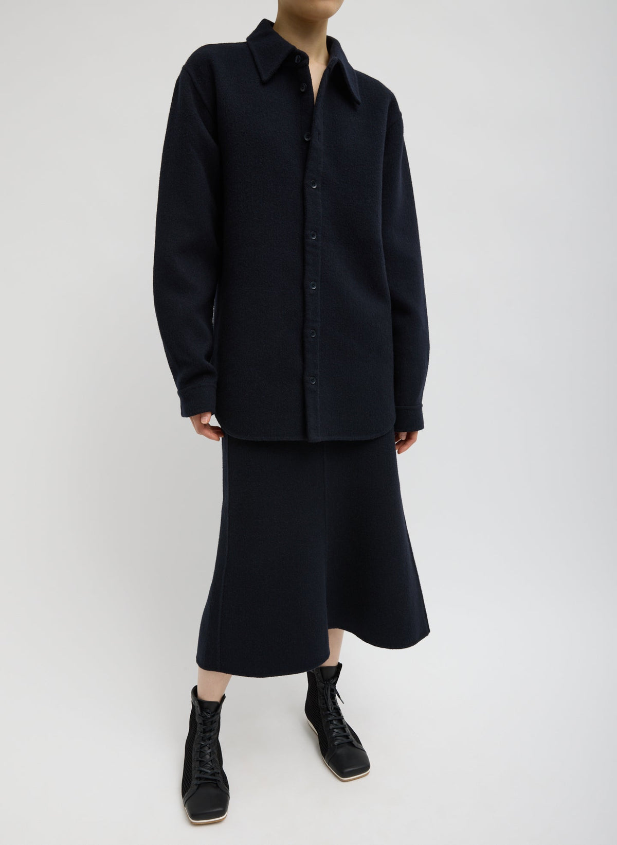 Luxe Double Faced Wool Angora Easy Shirt Navy - Tibi