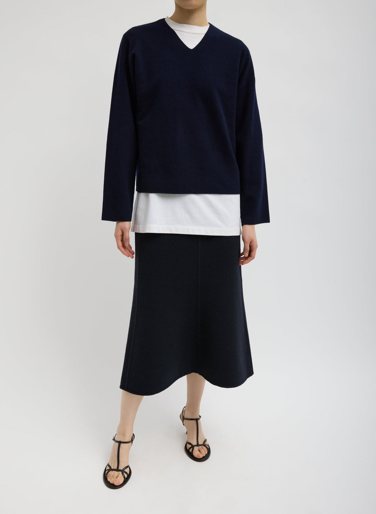 Luxe Double Faced Wool Angora Sculpted Skirt Navy - Tibi