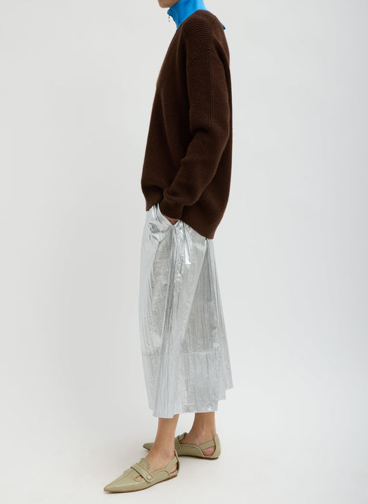 Silver Metallic Nylon Pull On Full Skirt Silver - Tibi