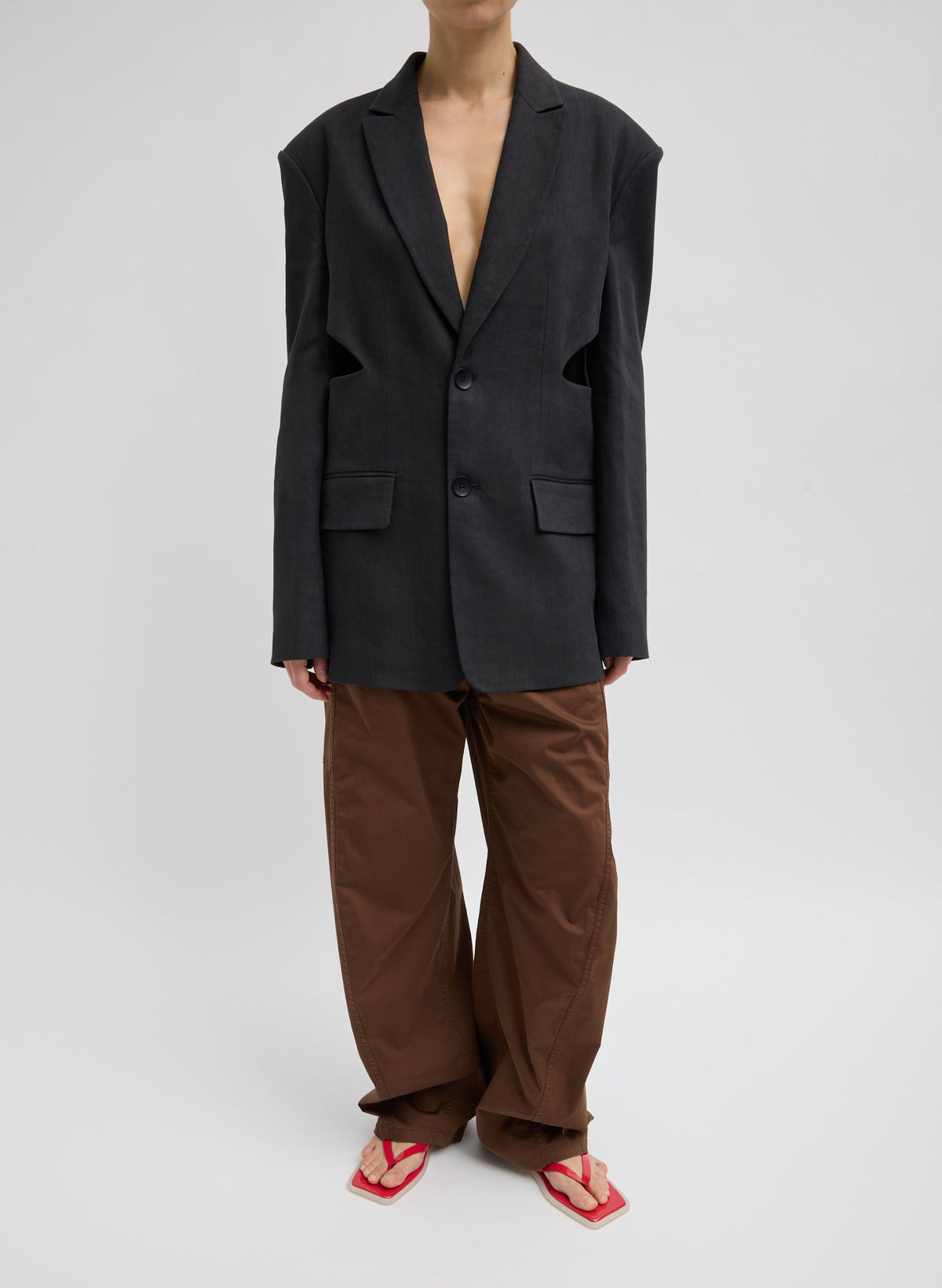 Stretch Linen Viscose Side Cut Blazer Black - Tibi