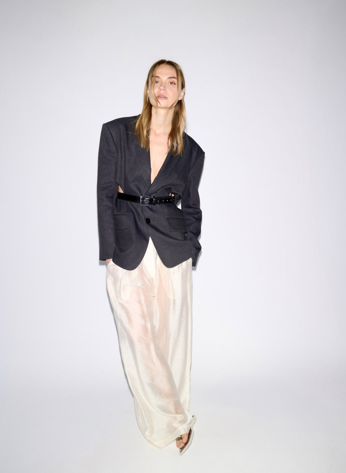 Stretch Linen Viscose Side Cut Blazer Black - Tibi