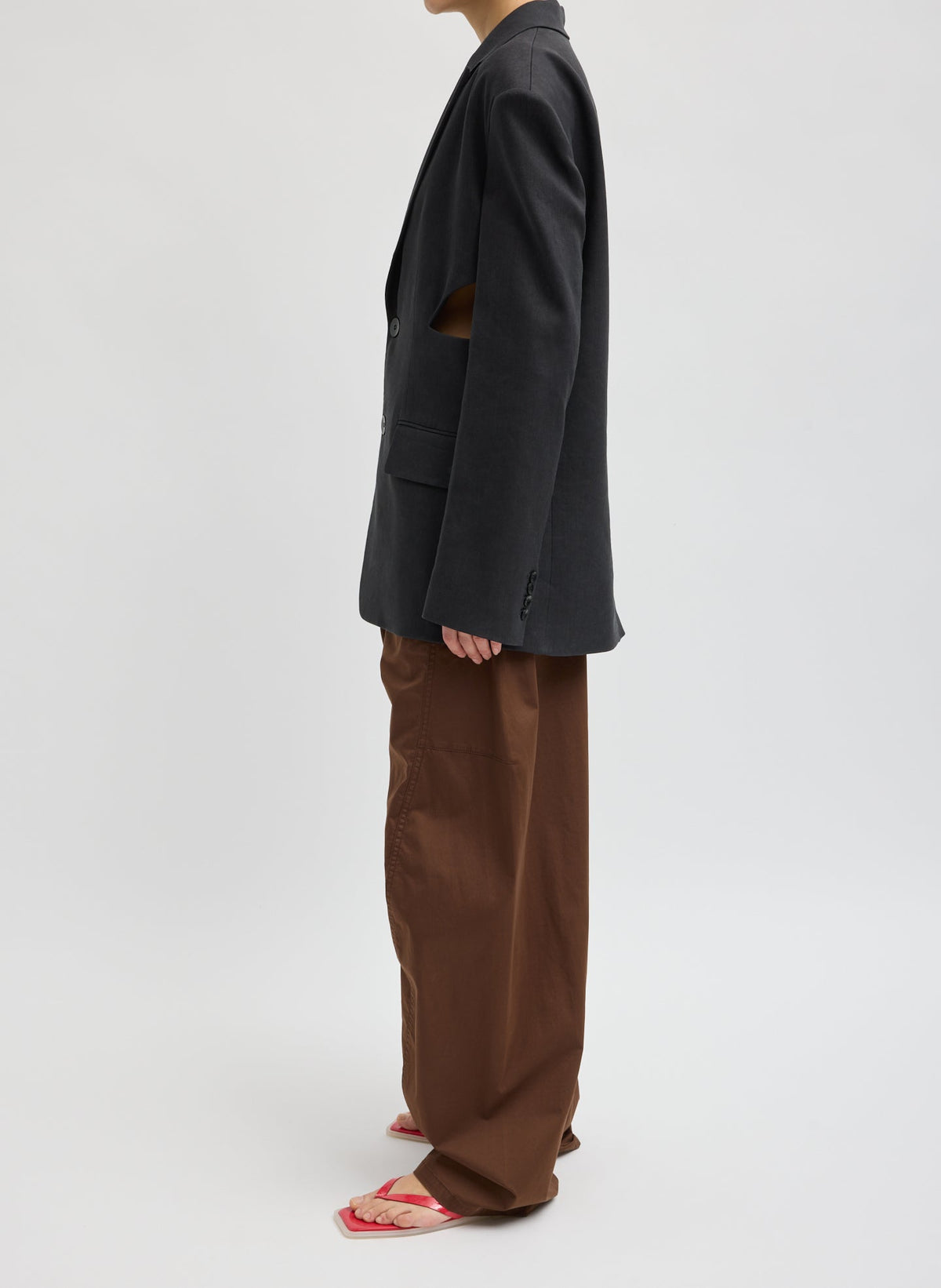 Stretch Linen Viscose Side Cut Blazer Black - Tibi