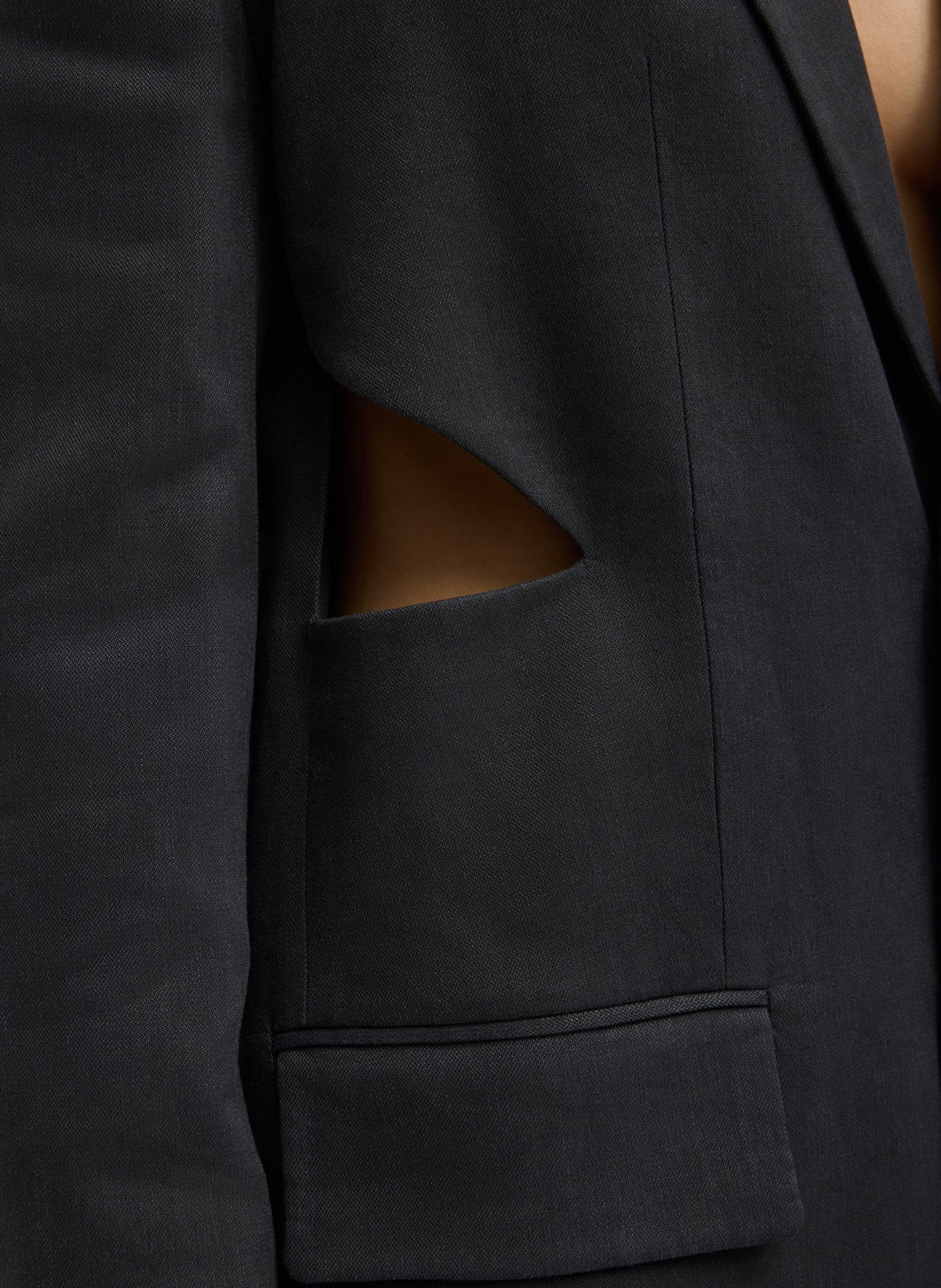 Stretch Linen Viscose Side Cut Blazer Black - Tibi