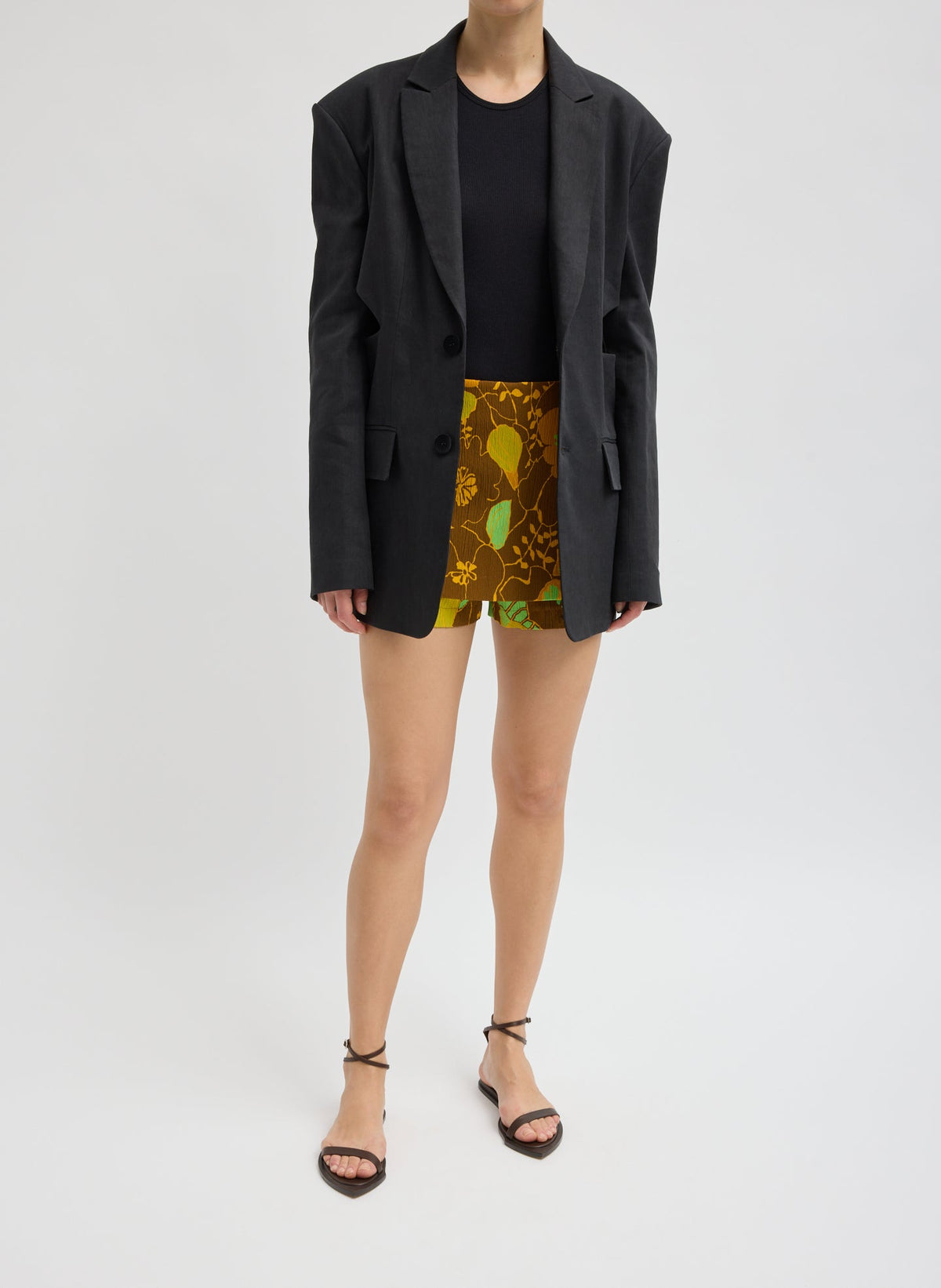 Stretch Linen Viscose Side Cut Blazer Black - Tibi