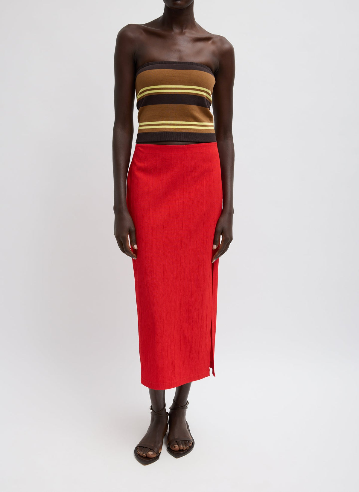 Super Fine Gauge Striped Tube Top Brown Multi - Tibi