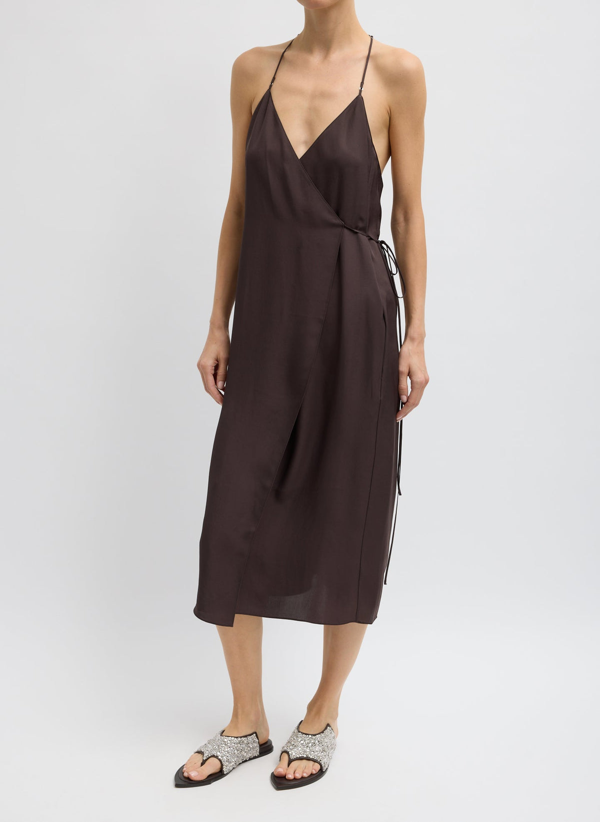 Summer Slip Wrap Dress Chocolate Brown - Tibi