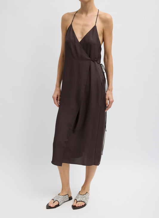 Summer Slip Wrap Dress Chocolate Brown - Tibi