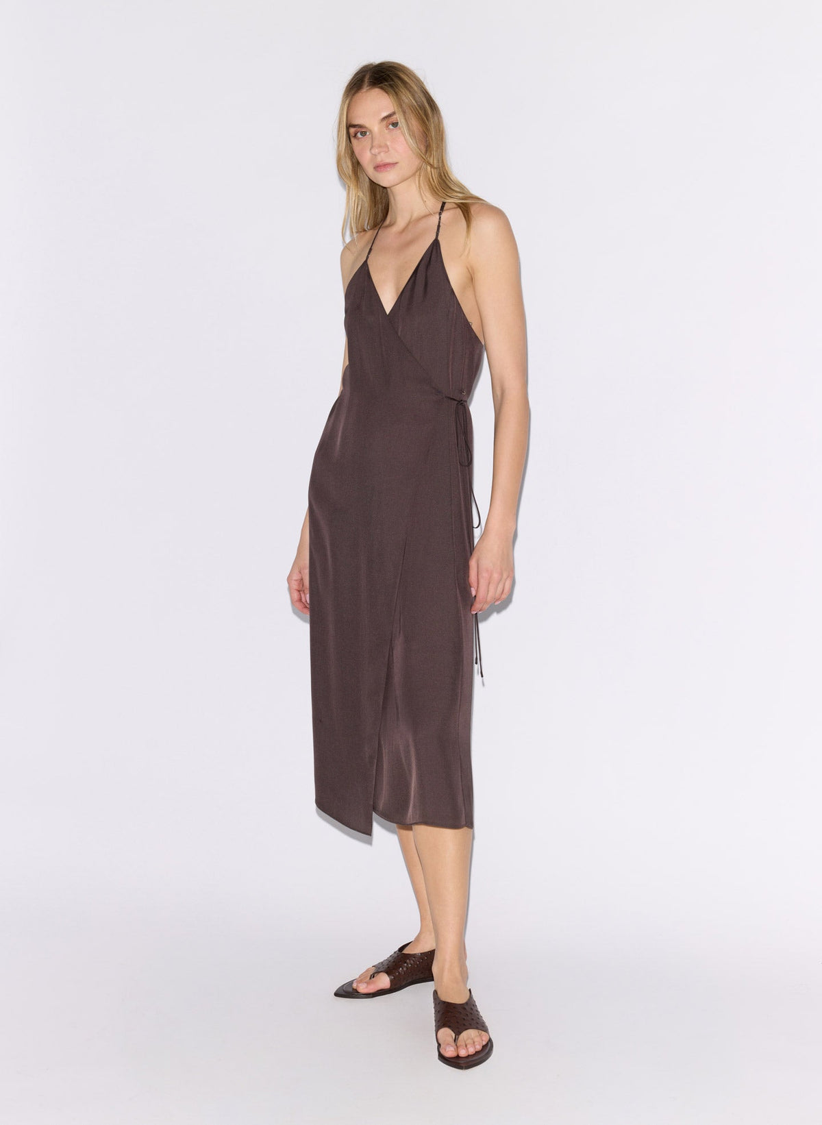 Summer Slip Wrap Dress Chocolate Brown - Tibi
