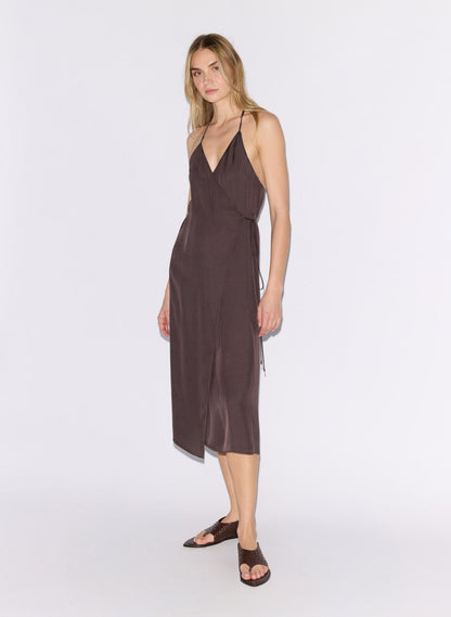 Summer Slip Wrap Dress Chocolate Brown - Tibi