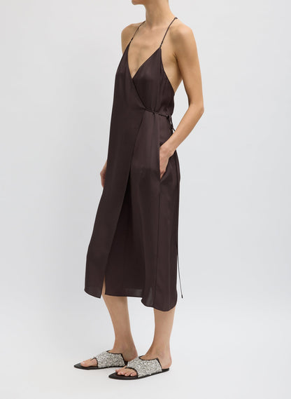 Summer Slip Wrap Dress Chocolate Brown - Tibi