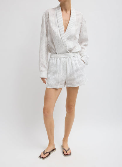 Crinkle Stripe Summer Suiting Pull On Shorts Ivory Multi - Tibi
