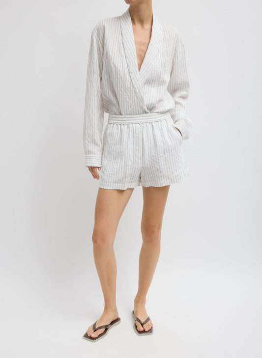 Crinkle Stripe Summer Suiting Pull On Shorts Ivory Multi - Tibi
