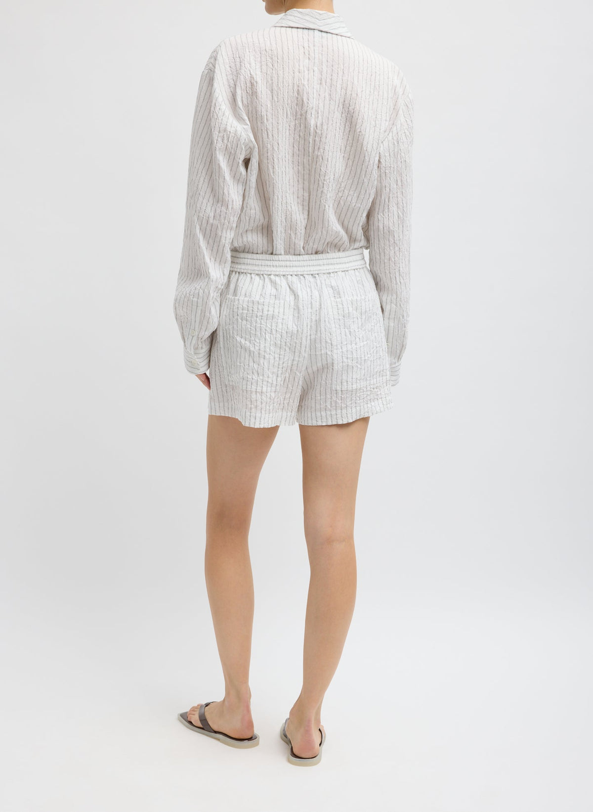 Crinkle Stripe Summer Suiting Pull On Shorts Ivory Multi - Tibi