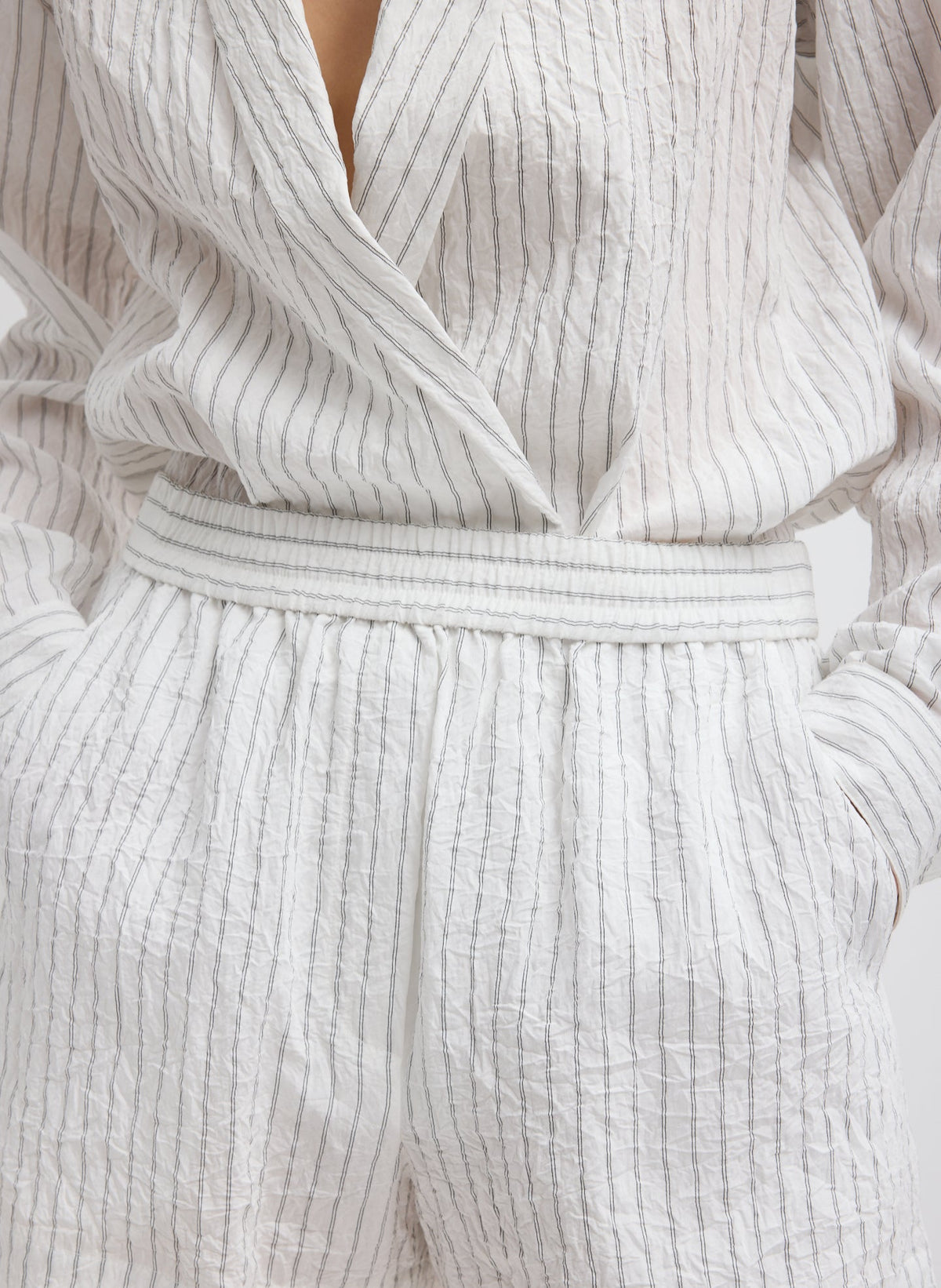 Crinkle Stripe Summer Suiting Pull On Shorts Ivory Multi - Tibi