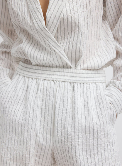 Crinkle Stripe Summer Suiting Pull On Shorts Ivory Multi - Tibi