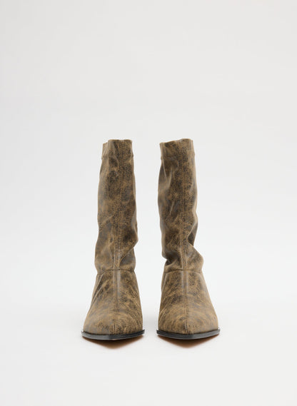 Distressed Leo Boot Black/Tan Multi - Tibi