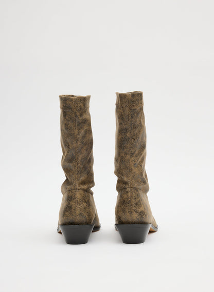 Distressed Leo Boot Black/Tan Multi - Tibi