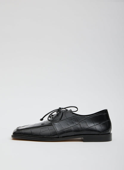 Brody Square Toe Loafer Crocodile Embossed Black - Tibi