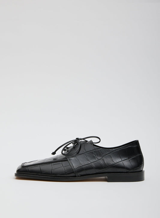 Brody Square Toe Loafer Crocodile Embossed Black - Tibi