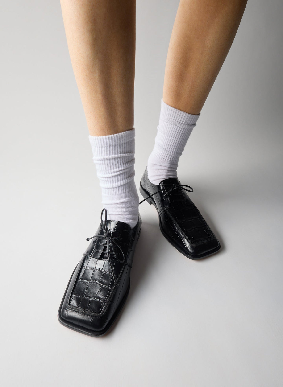 Brody Square Toe Loafer Crocodile Embossed Black - Tibi