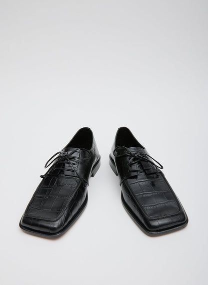 Brody Square Toe Loafer Crocodile Embossed Black - Tibi