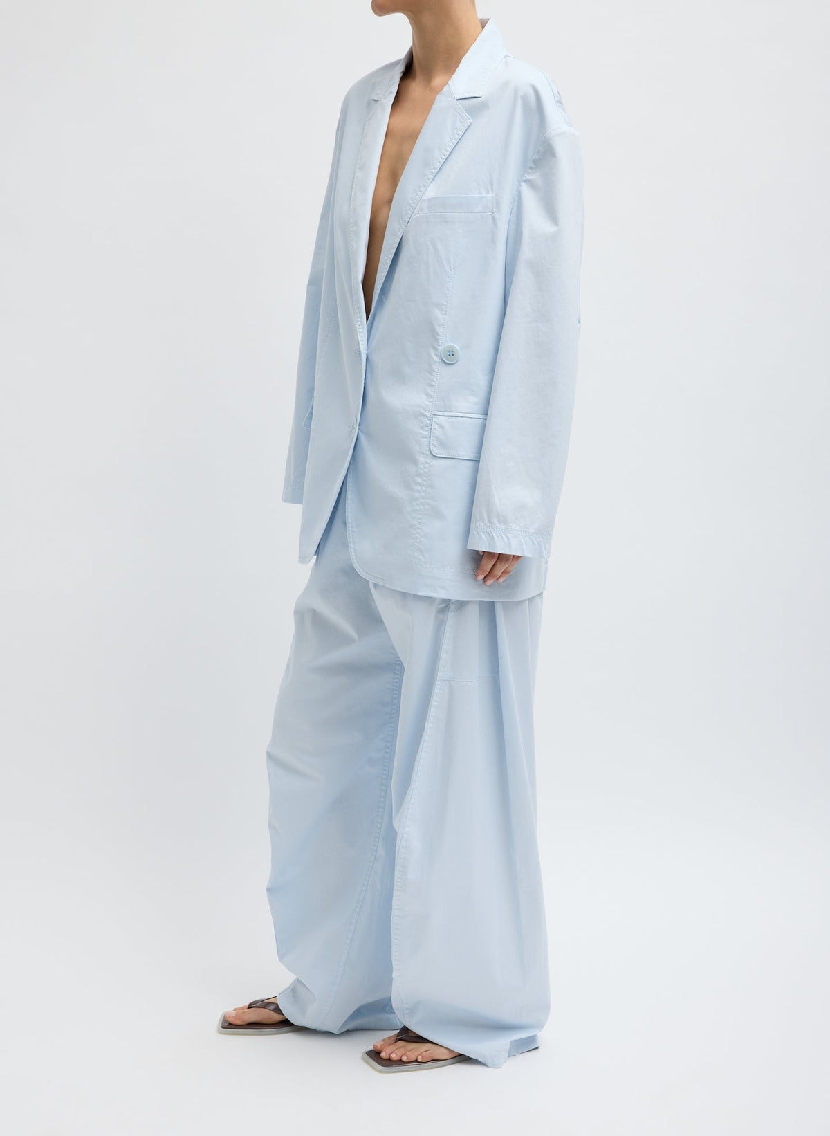 Garment Dyed Silky Cotton Liam Blazer Pale Blue - Tibi