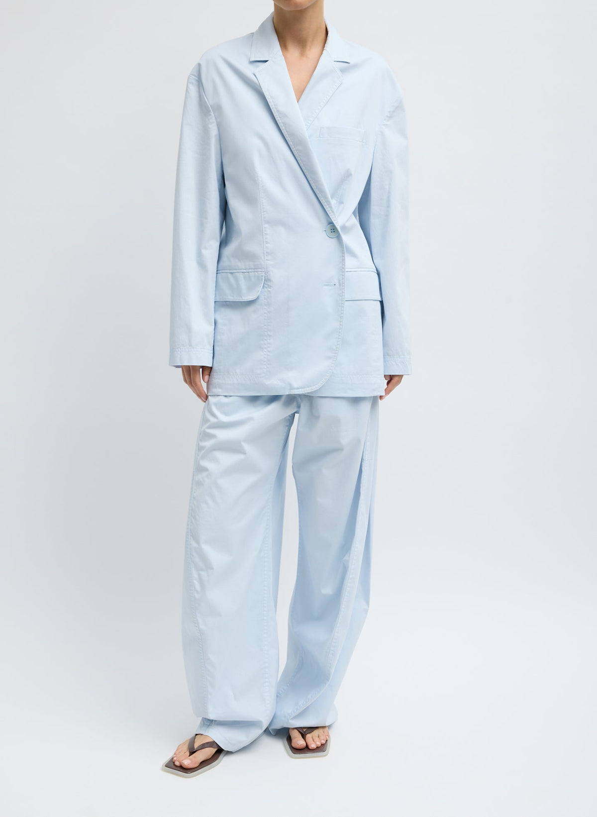 Garment Dyed Silky Cotton Liam Blazer Pale Blue - Tibi