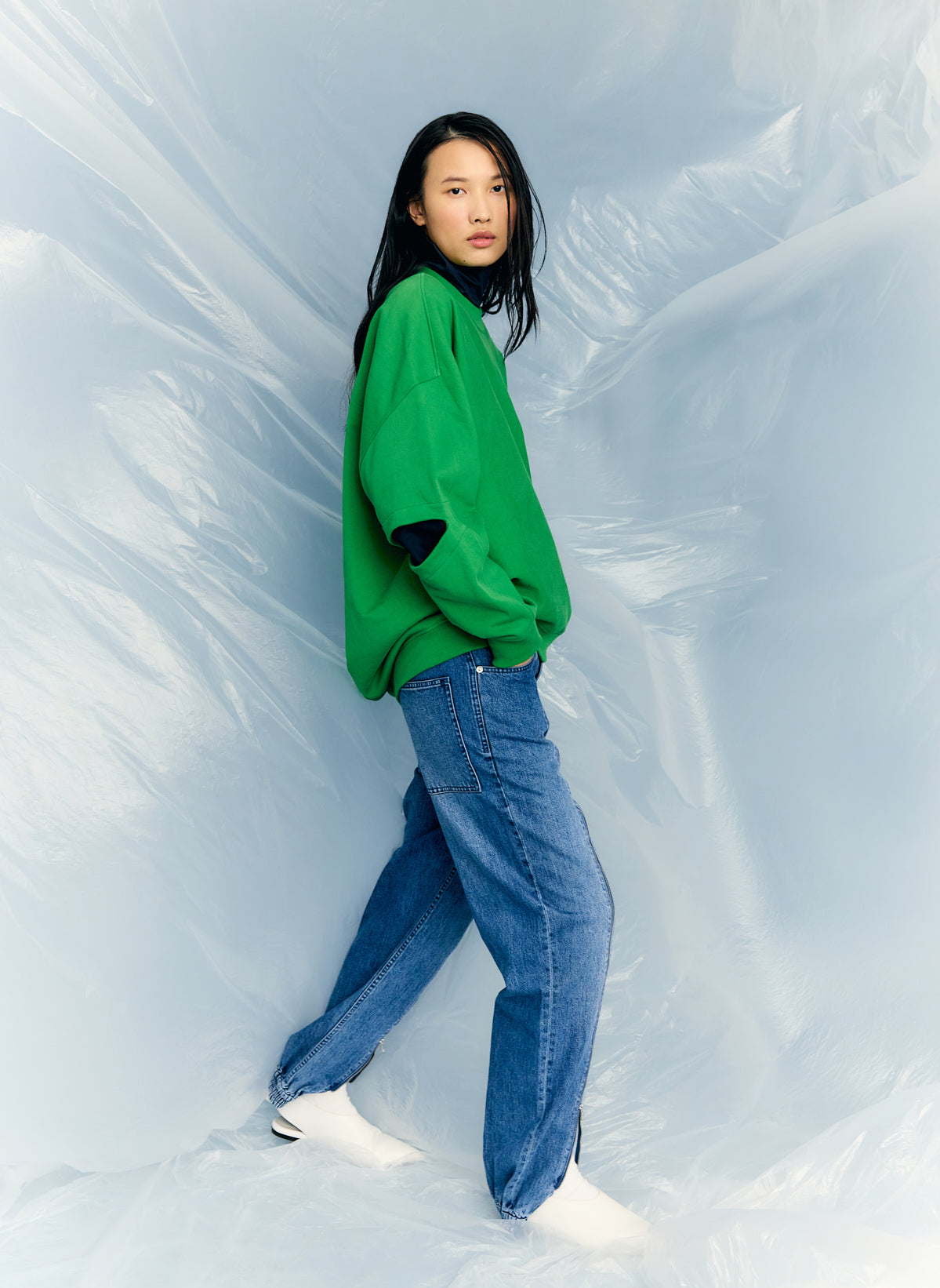 Cocoon Crewneck Sweatshirt Green - Tibi
