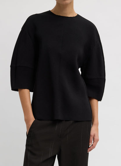 Viscose Plisse Hinged Short Sleeve Top Black - Tibi