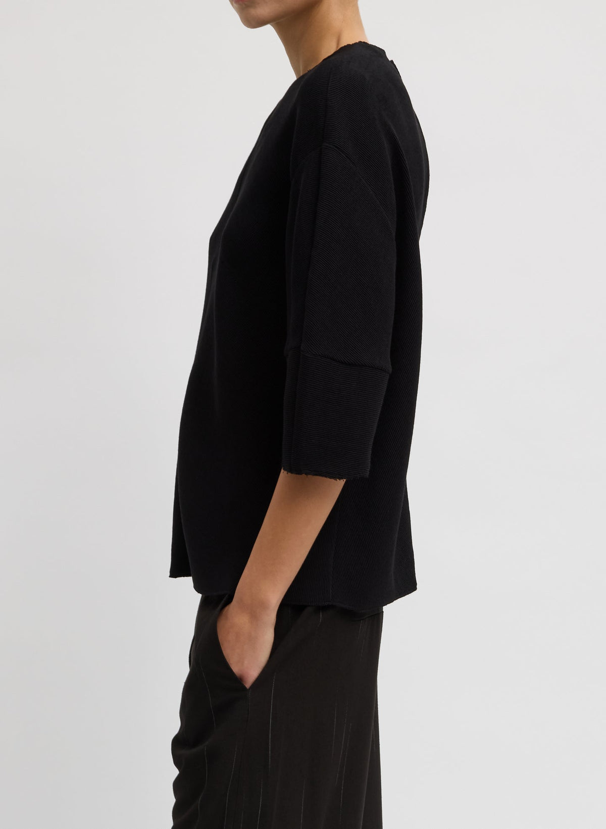 Viscose Plisse Hinged Short Sleeve Top Black - Tibi