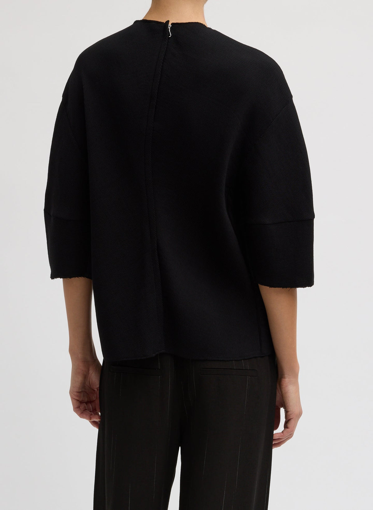 Viscose Plisse Hinged Short Sleeve Top Black - Tibi
