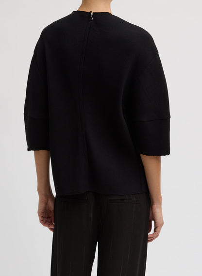 Viscose Plisse Hinged Short Sleeve Top Black - Tibi