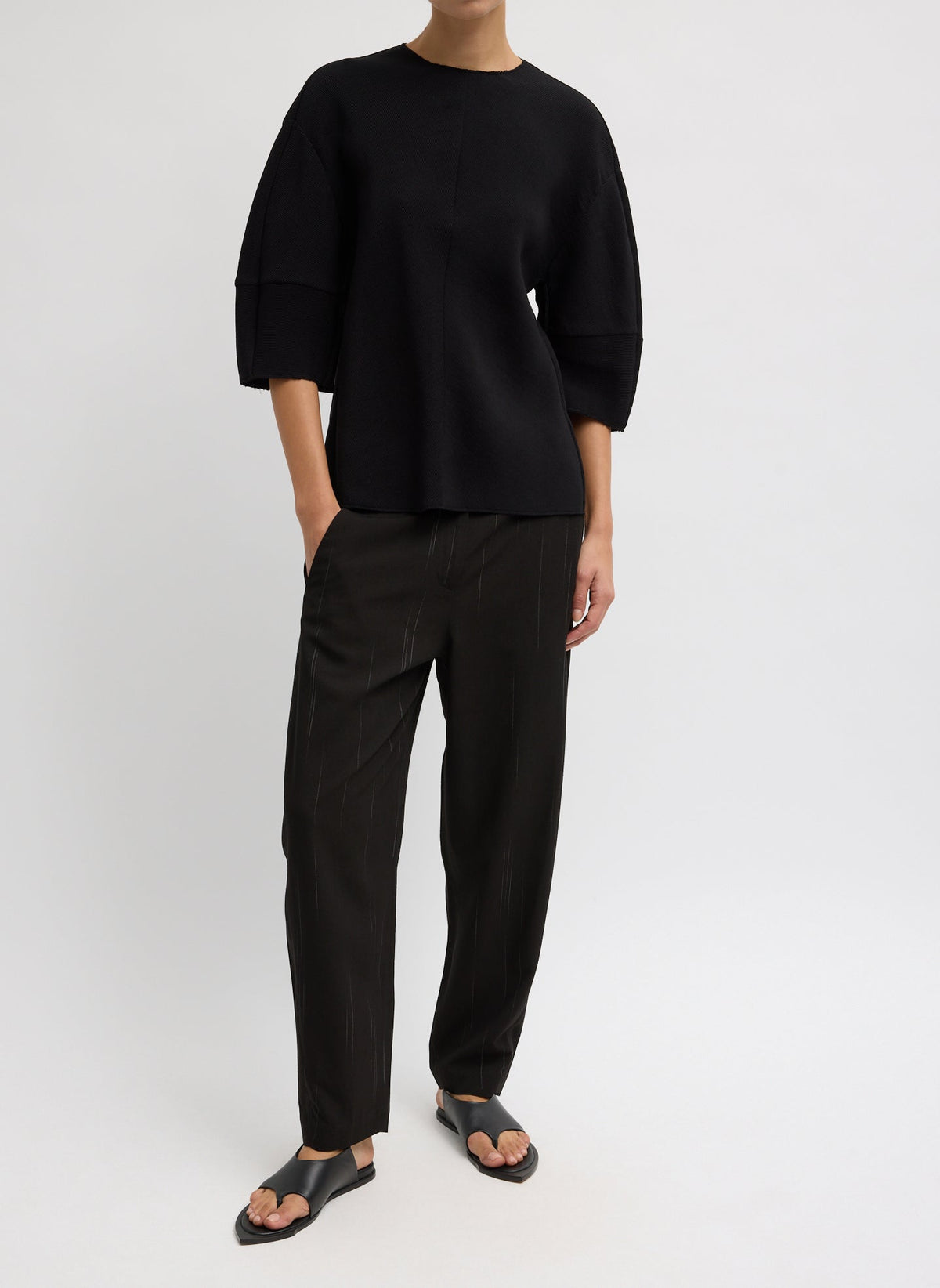 Viscose Plisse Hinged Short Sleeve Top Black - Tibi