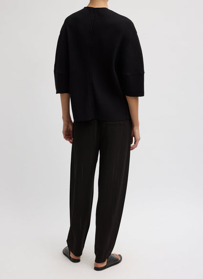 Viscose Plisse Hinged Short Sleeve Top Black - Tibi