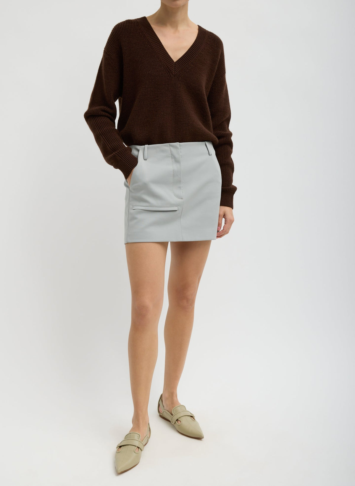 Compact Tech Knit Mini Skirt Light Grey - Tibi