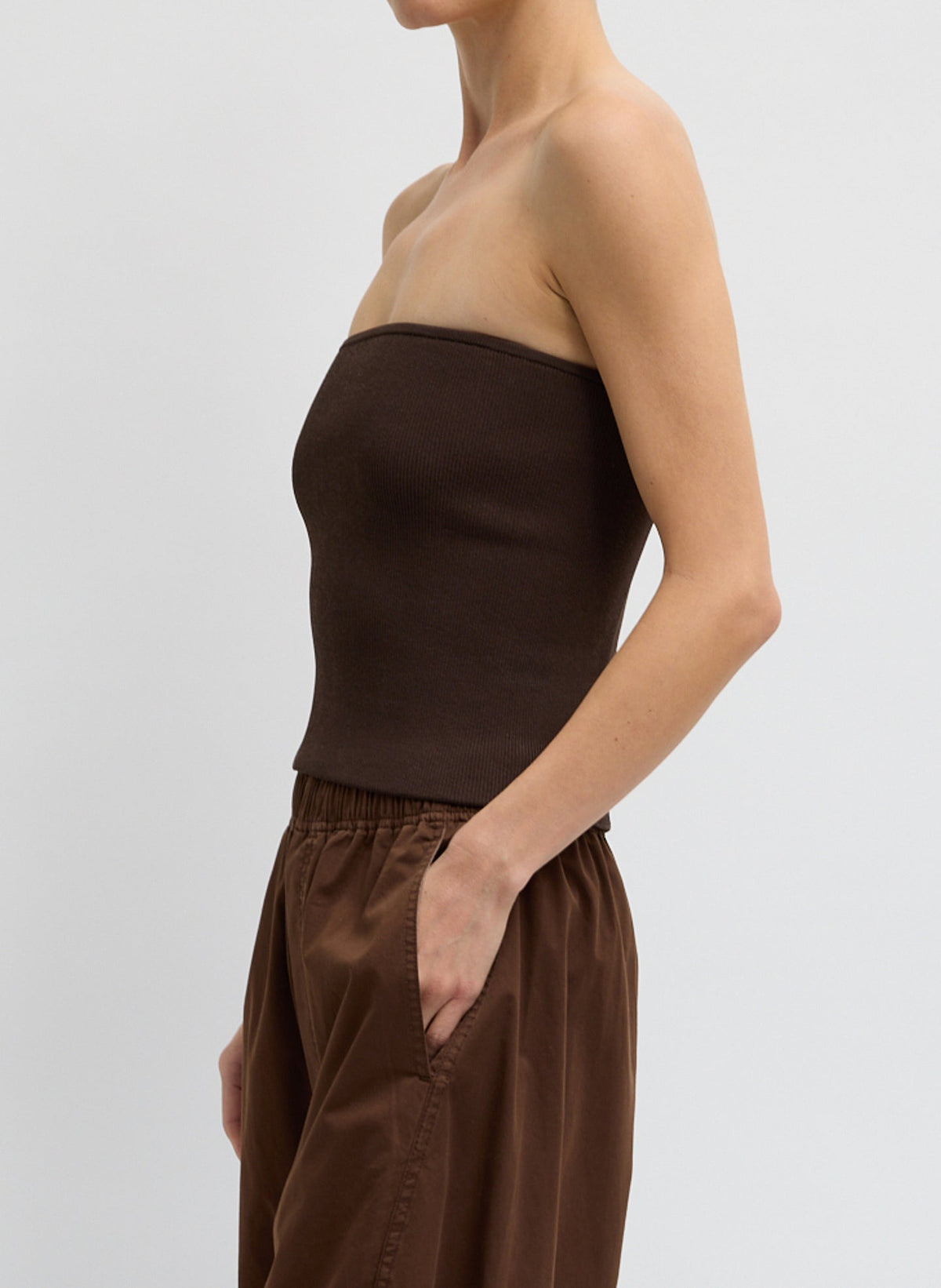 Ribbed Sweater Tube Top Hickory Brown - Tibi